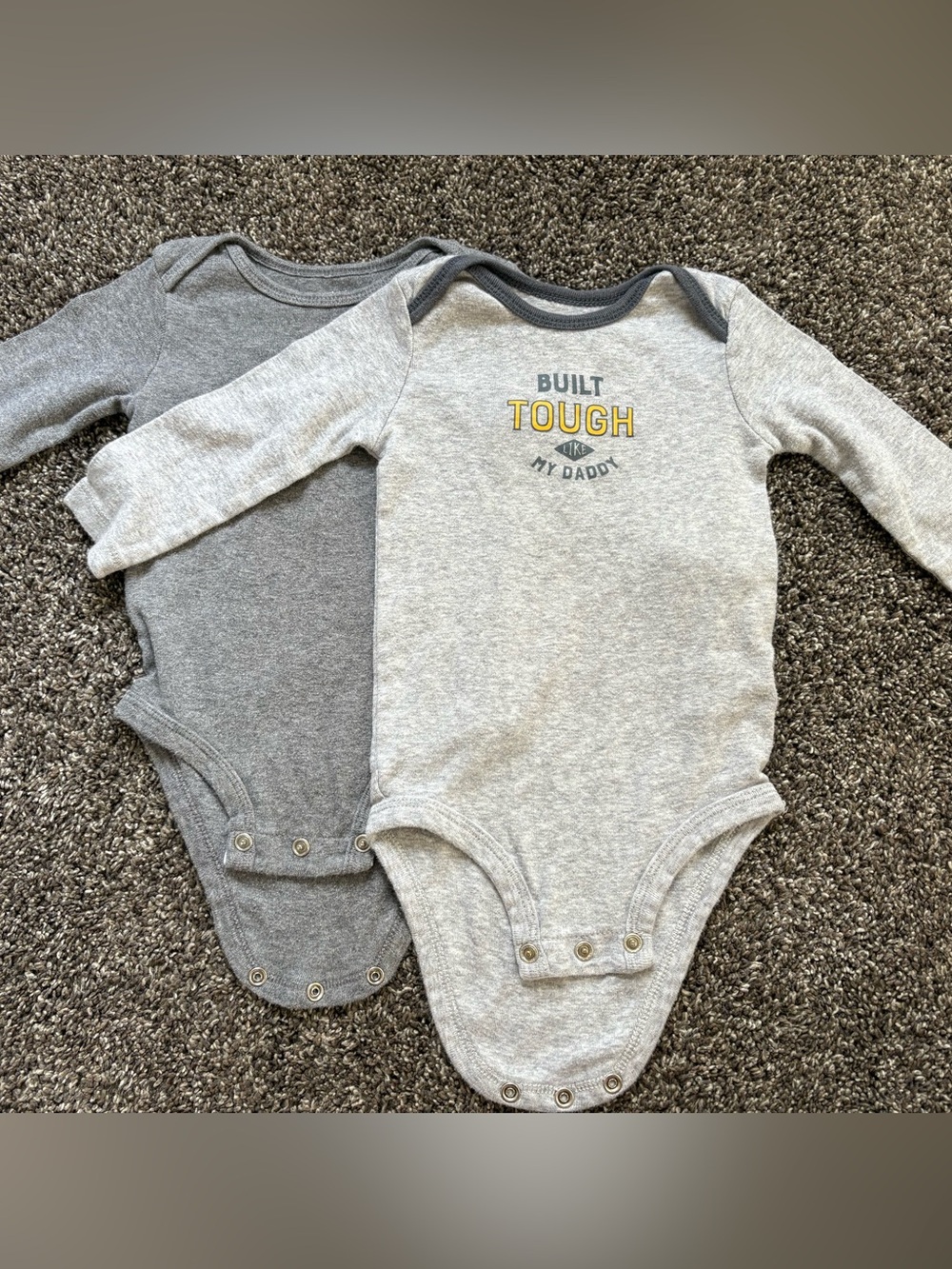 Carter's Solid Grey & Light Grey 'Built Tough' Long-Sleeve Baby One-Pieces